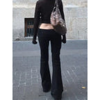 Scene Women's Black Low-Rise Flared Jeans with Rivet Detail