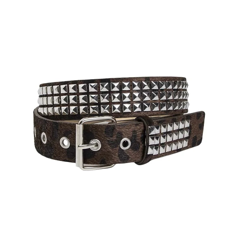 Scene Studded Animal-Print PU Belt with Pin Buckle