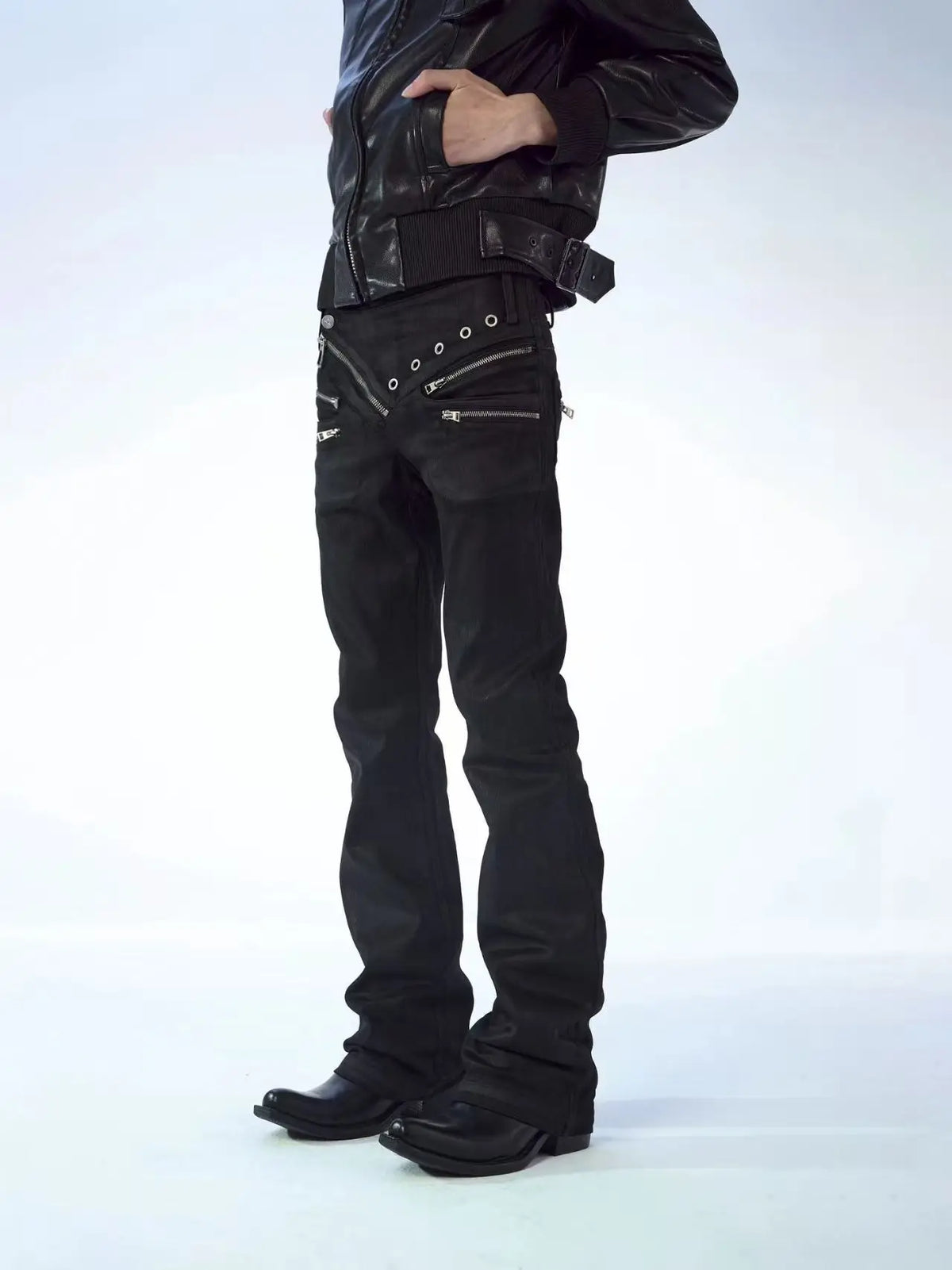 Scene Women's Black Punk Jeans with Zipper Details