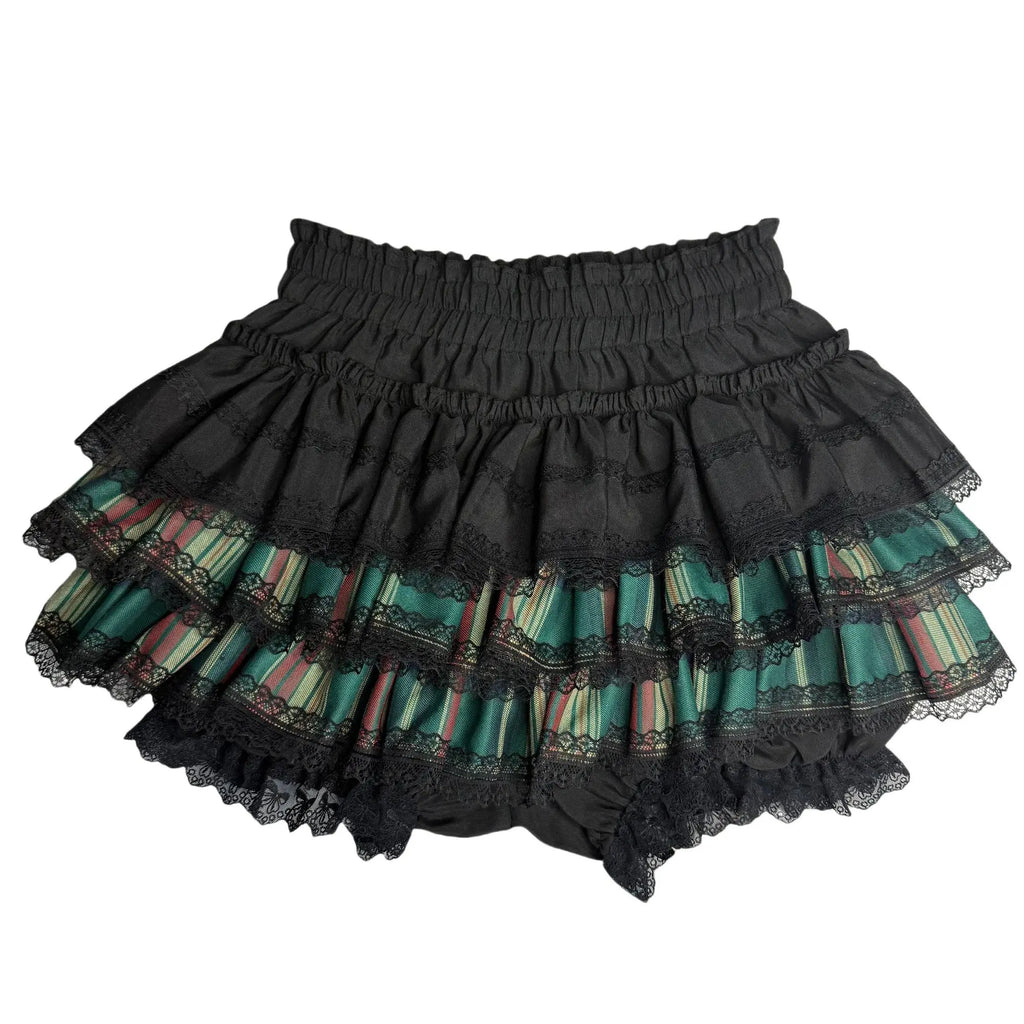 Scene Black Lace-Trimmed Plaid Ruffle Skirt