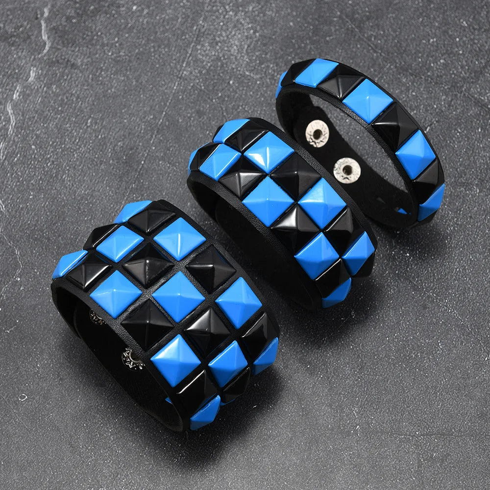 Scene 3-Piece Studded Leather Bracelet Set – Multicolor Punk Wristbands