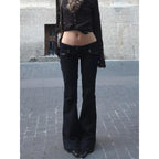 Scene Women's Black Low-Rise Flared Jeans with Rivet Detail