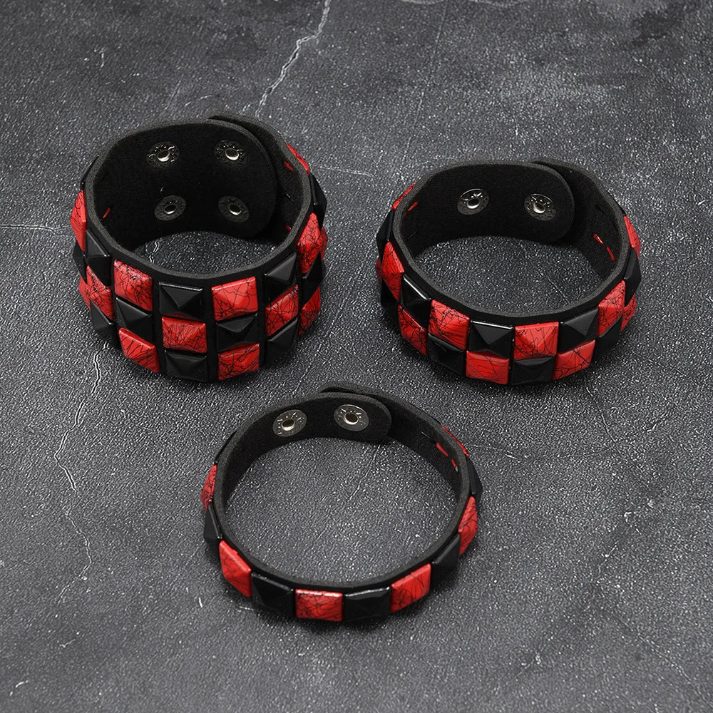 Scene 3-Piece Studded Leather Bracelet Set – Multicolor Punk Wristbands