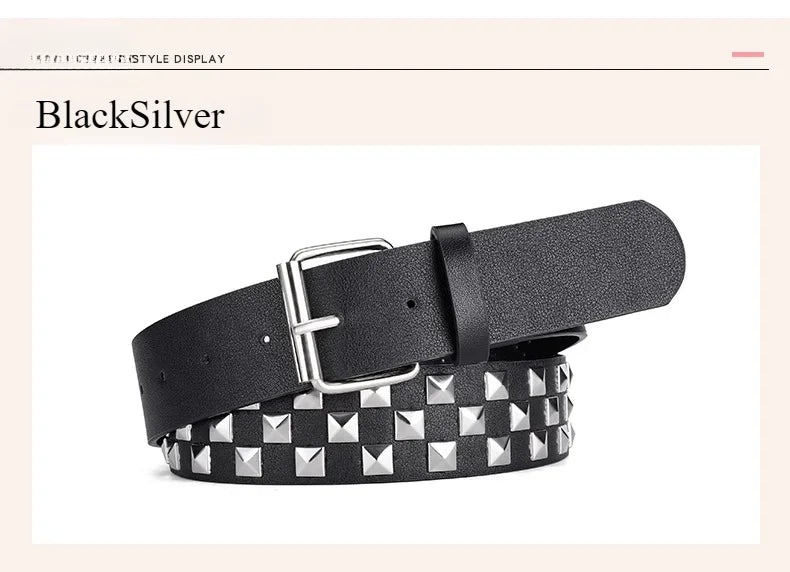 Scene Women's 3.8 cm Studded PU Belt with Metal Buckle