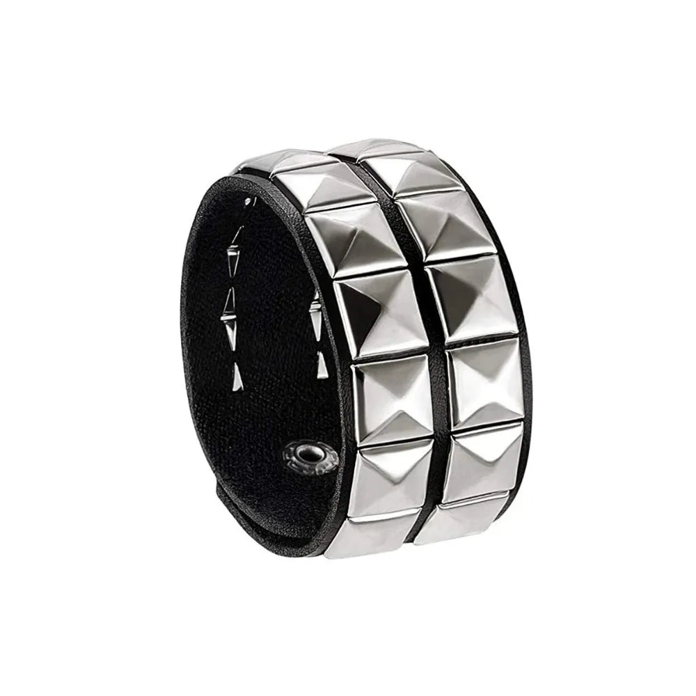 Scene Punk Pyramid Stud Leather Bracelet - 1, 2 or 3 Row