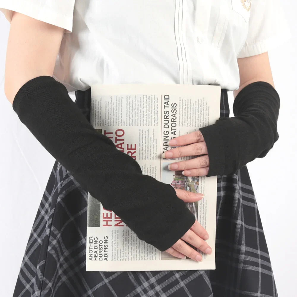 Scene Striped Knit Fingerless Arm Warmers – 32 cm
