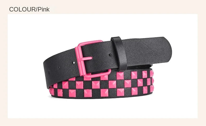 Scene Women's 3.8 cm Studded PU Belt with Metal Buckle