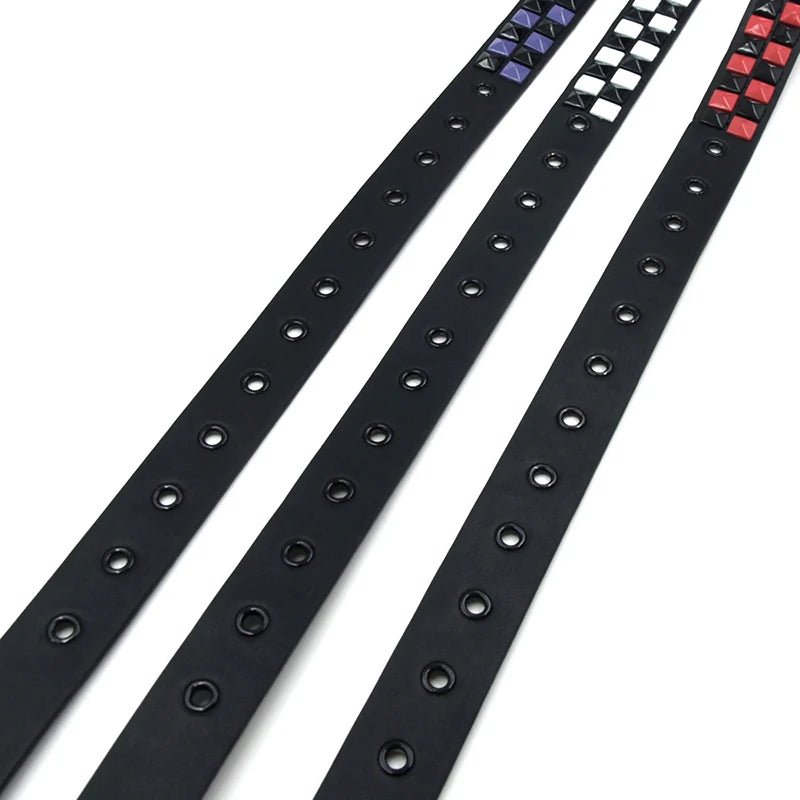 Scene Pyramid Stud PU Belt with Square Rivets – Black with Red, White or Purple Accents