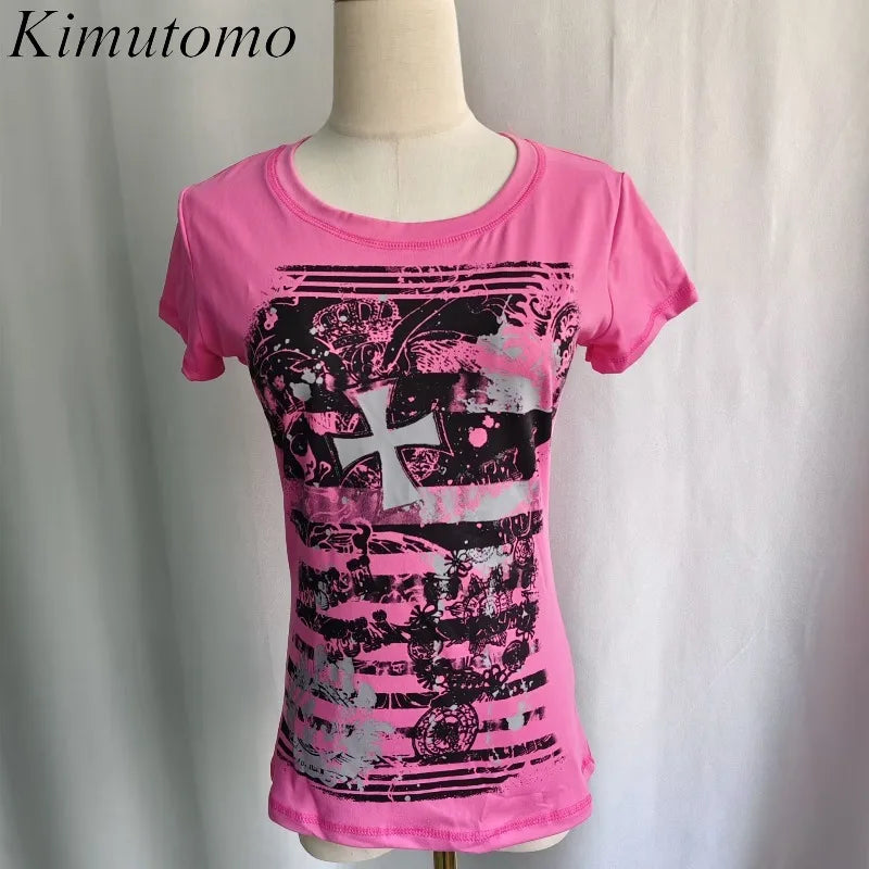 Scene Women's Pink Graphic Cross T-Shirt