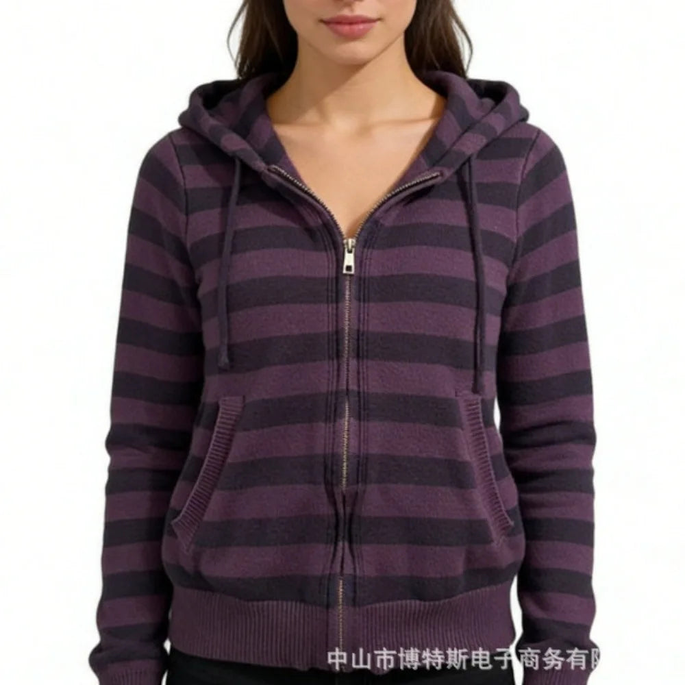 Scene Women’s Purple Striped Zip-Up Hoodie