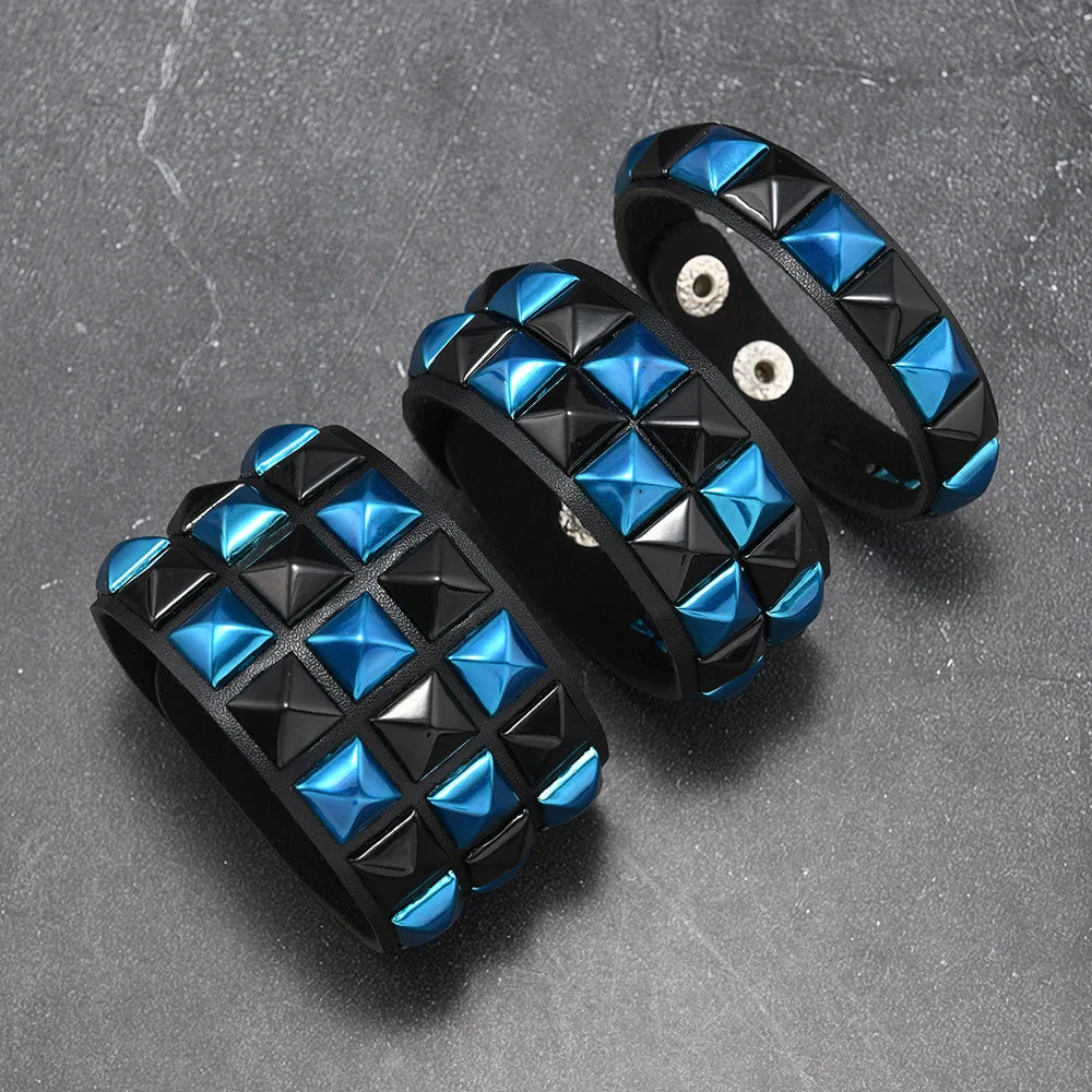 Scene 3-Piece Studded Leather Bracelet Set – Multicolor Punk Wristbands