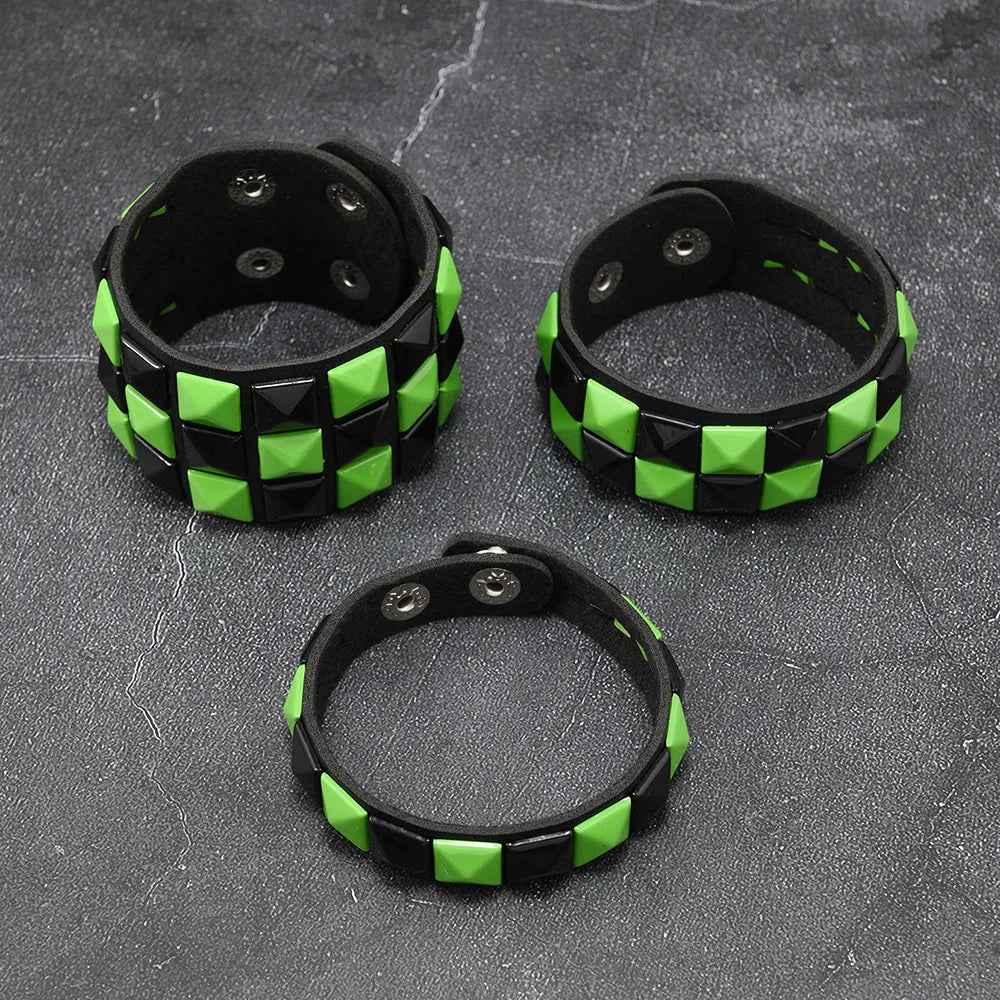 Scene 3-Piece Studded Leather Bracelet Set – Multicolor Punk Wristbands