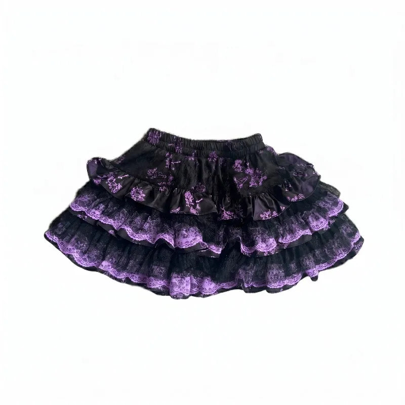 Scene Gothic Lace Tiered Mini Skirt