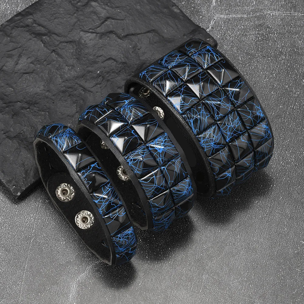 Scene 3-Piece Studded Leather Bracelet Set – Multicolor Punk Wristbands