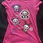 Scene Women's Rose Red Graphic T-Shirt with Skull Print