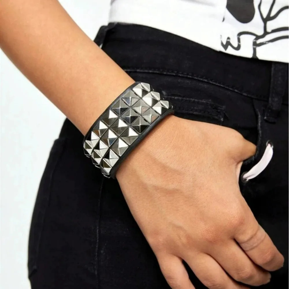 Scene Punk Pyramid Stud Leather Bracelet - 1, 2 or 3 Row