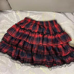 Scene Gothic Y2K Lace-Trimmed Layered Ruffle Mini Skirt