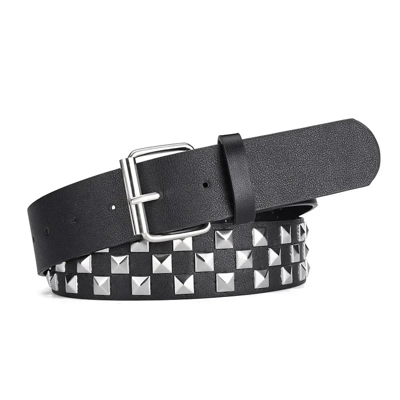 Scene Women's 3.8 cm Studded PU Belt with Metal Buckle