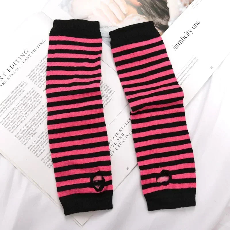 Scene Striped Knit Fingerless Arm Warmers – 32 cm