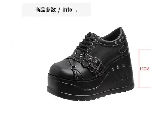 Scene Black Platform Mary Jane Shoes with Buckle and Stud Details