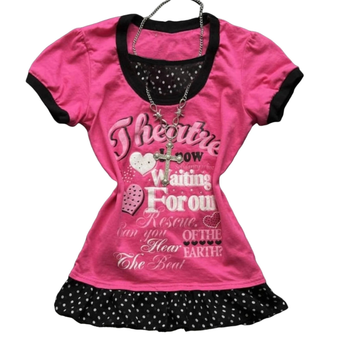 Scene Pink Graphic Short-Sleeve T-Shirt with Polka-Dot Hem