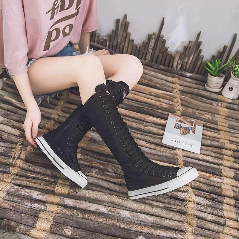 Scene Women's Knee-High Canvas Lace-Up Boots