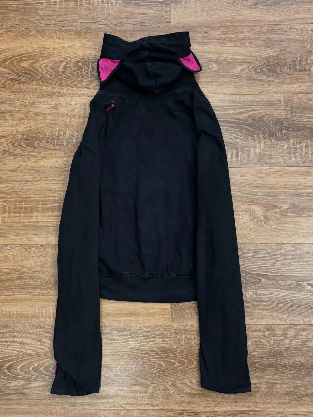 Scene Cat-Ear Reversible Zip Hoodie with Pink Cartoon Cat Print