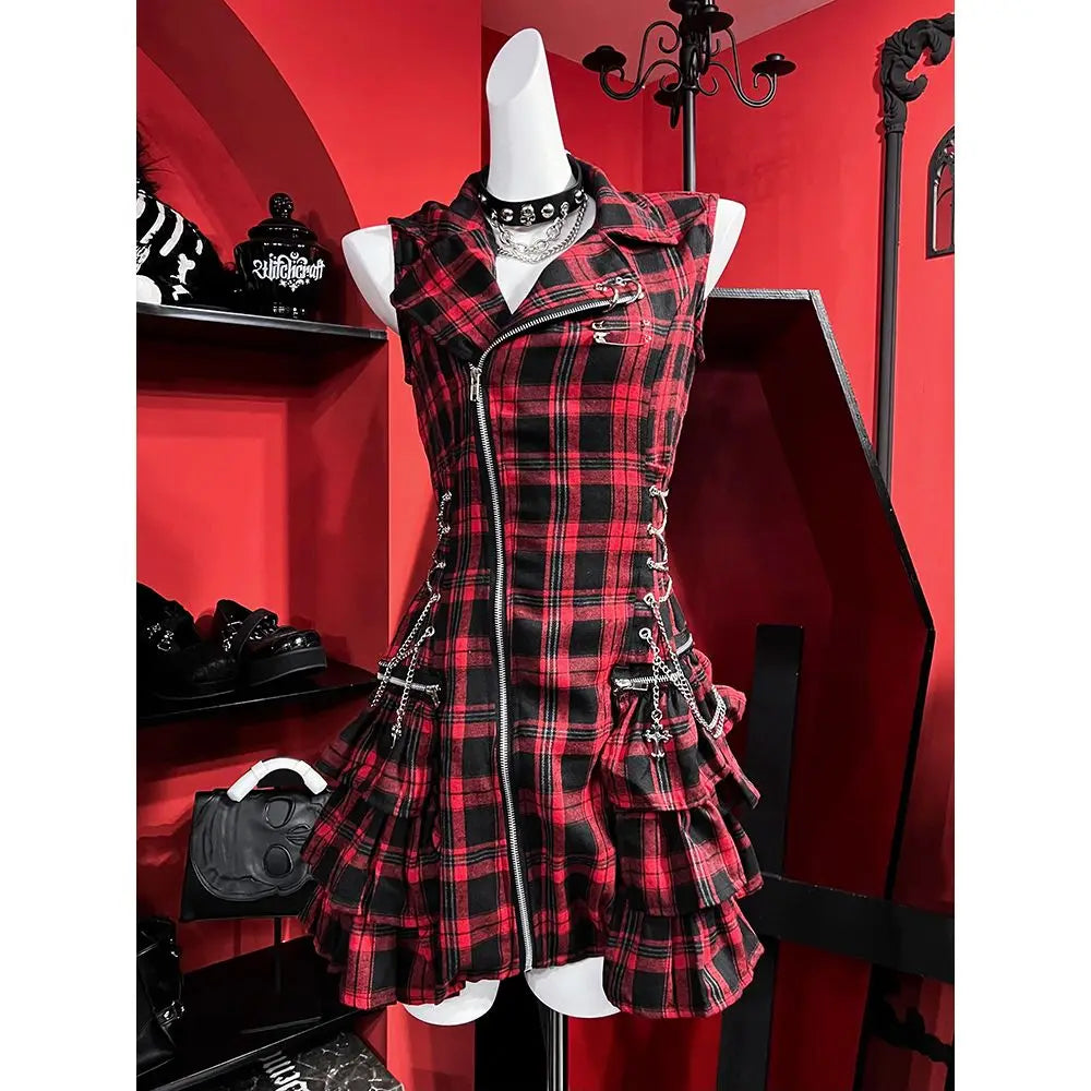 Scene Gothic Sleeveless Mini Dress with Ruffle Hem