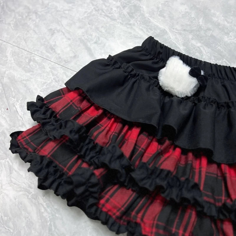 Scene Black and Red Plaid Layered Ruffle Mini Skirt