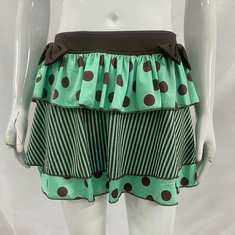 Scene Women's Polka-Dot & Stripe Ruffle Mini Skirt with Bow Waist