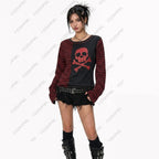 Scene Red and Black Striped Skull Long-Sleeve Top