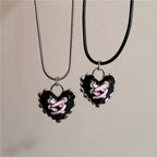 Scene Gothic Heart Pendant Necklace with Silver Chain or Black Cord