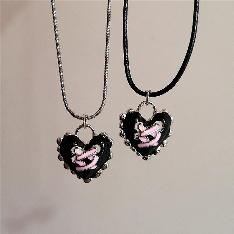 Scene Gothic Heart Pendant Necklace with Silver Chain or Black Cord