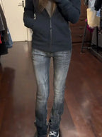 Scene Women's Low-Rise Black-Gray Flared Jeans