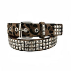 Scene Pink Leopard-Print Pyramid Stud PU Belt