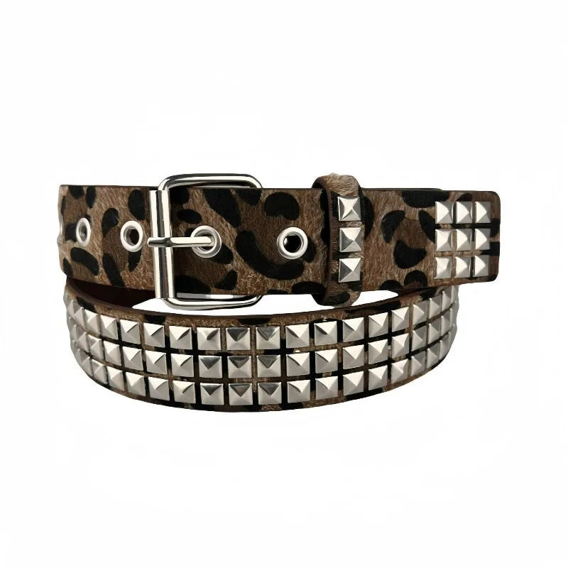 Scene Pink Leopard-Print Pyramid Stud PU Belt
