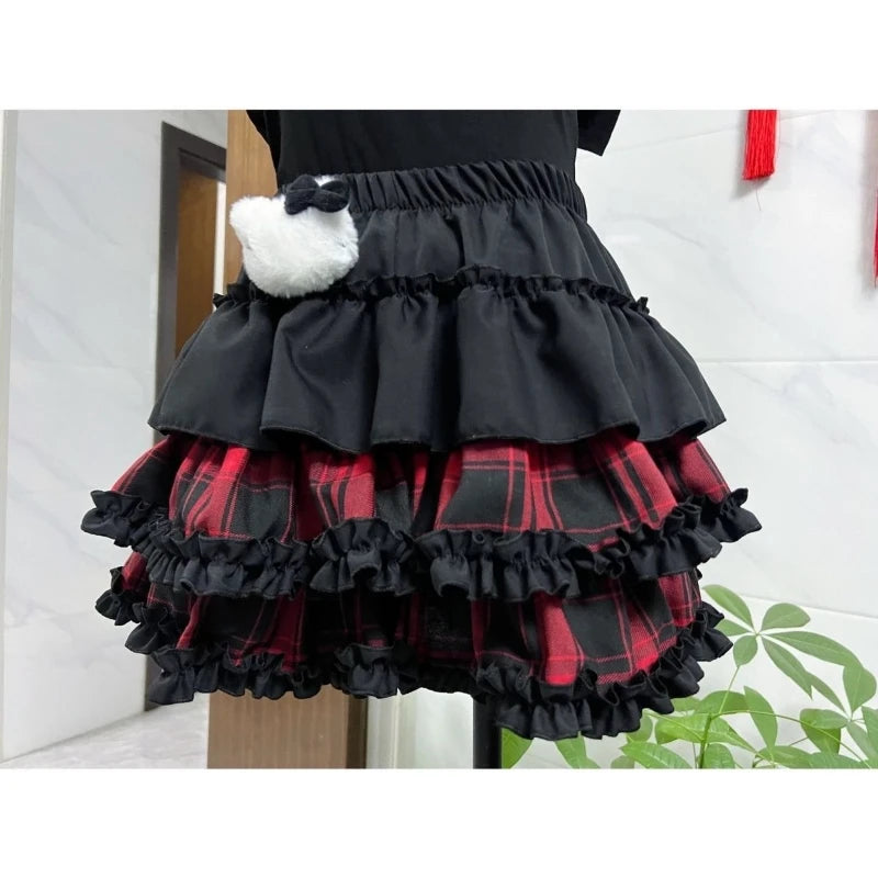 Scene Gothic Y2K Lace-Trimmed Layered Ruffle Mini Skirt