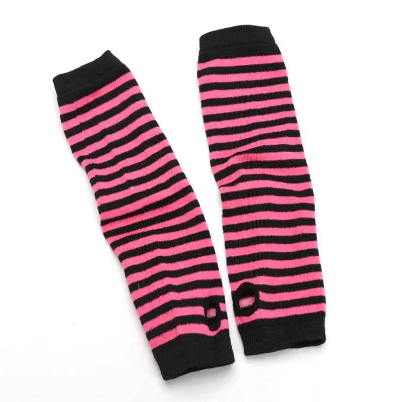 Scene Striped Knit Fingerless Arm Warmers – 32 cm