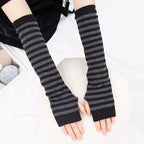 Scene Striped Knit Fingerless Arm Warmers – 32 cm