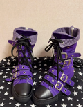 Scene Punk Canvas Ankle Boots with Buckle Straps and Star Details