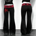 Scene Women's Low-Rise Flare Pants with Red Foldover Waistband