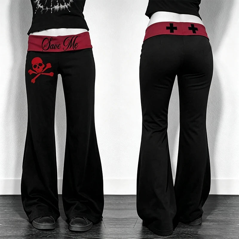Scene Women's Low-Rise Flare Pants with Red Foldover Waistband