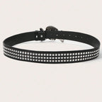Scene Black Studded Rhinestone Skull Buckle Belt, 105cm