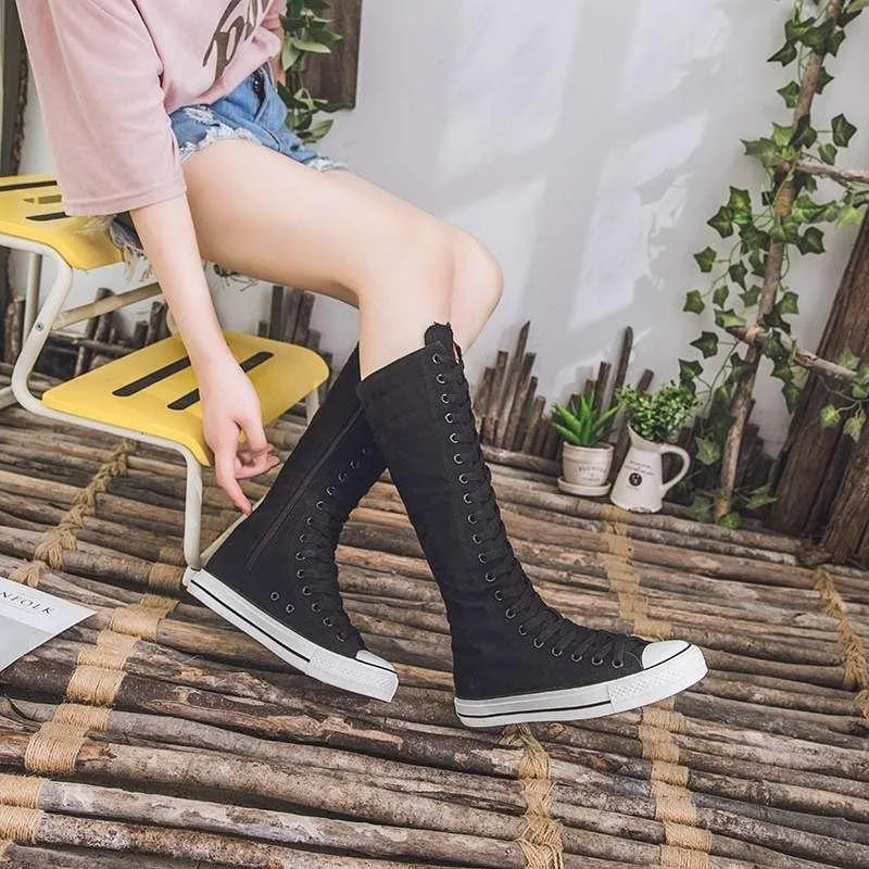 Scene Women's Knee-High Canvas Lace-Up Boots