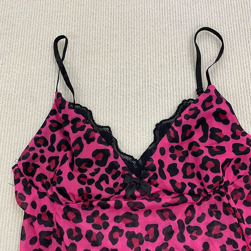Scene Pink Leopard Print Lace-Trim Camisole Top