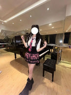 Scene Black and Pink Plaid Ruffle Layered Mini Skirt