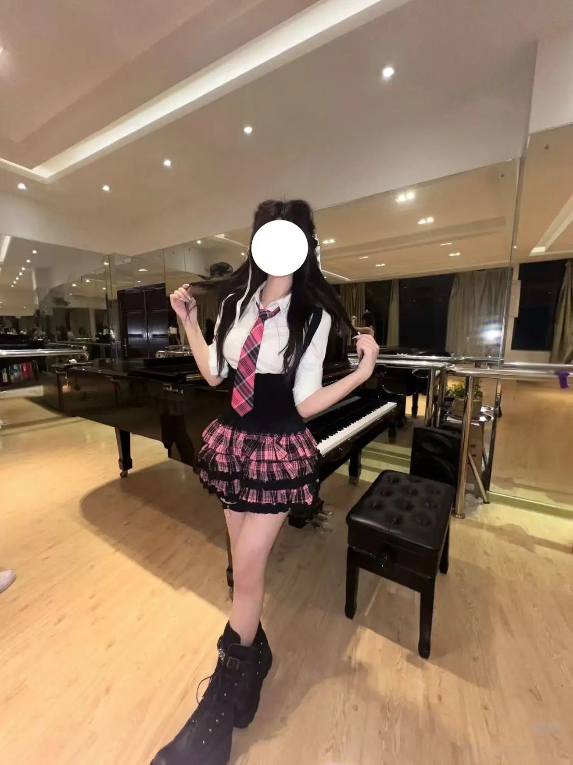 Scene Black and Pink Plaid Ruffle Layered Mini Skirt