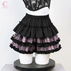 Scene Black and Pink Plaid Ruffle Layered Mini Skirt