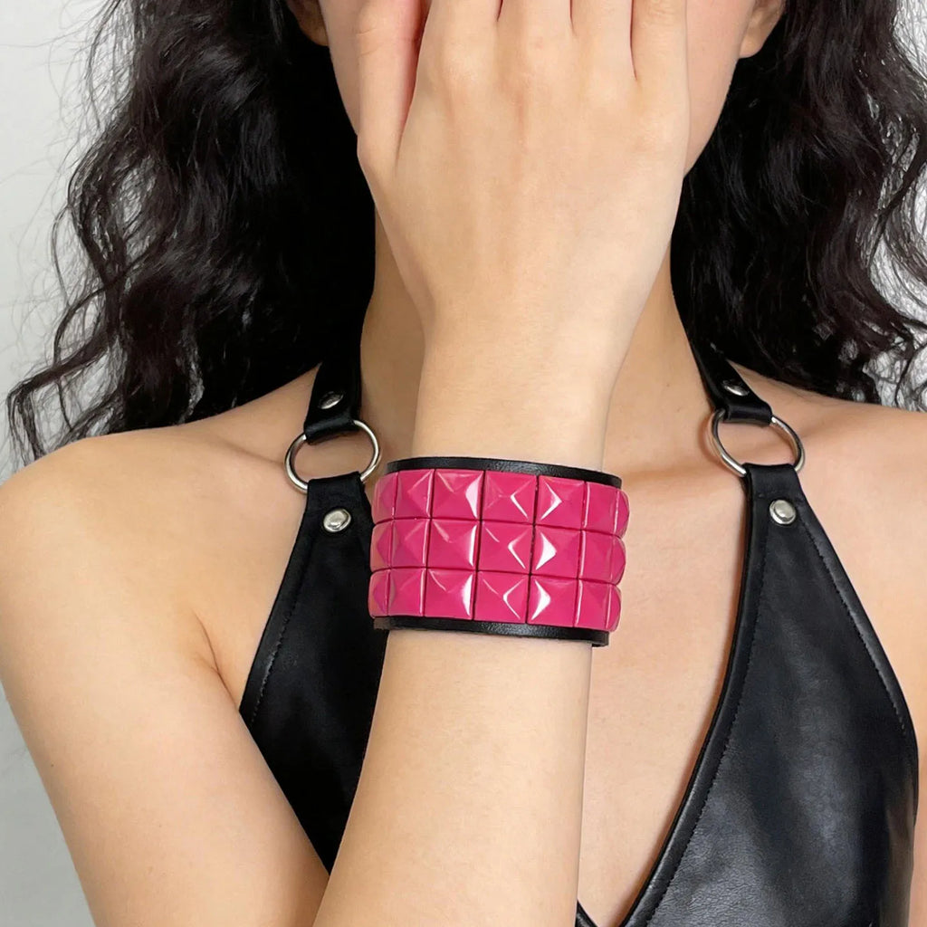 Scene Hot Pink Pyramid-Stud Adjustable Cuff Bracelet