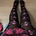 Scene Black and Pink Skull Print Thigh-High Socks